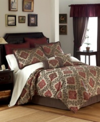 Rich earth tones are the focal point of this comprehensive Marrakesh Market comforter set. Features an artisanal flourish pattern reminiscent of traditional Moroccan designs and an expansive set of components for a decidedly grand ambiance in the bedroom.