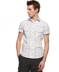 All quiet on the western front? not with this classic plaid short-sleeved shirt from Vintage Red.