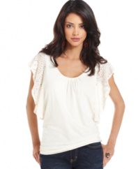 Lace flutter sleeves add feminine flirt to this Lucky Brand Jeans top, perfectly paired with your fave pair of jeans!