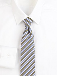 A look that lasts, handsomely crafted with diagonal stripes in fine Italian silk. About 3 wideSilkDry cleanMade in Italy