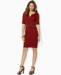 Lending feminine style to Lauren by Ralph Lauren's classic Henley design, this chic roll-sleeved dress is rendered in mid-weight, fine-ribbed cotton with supple faux-suede accents.