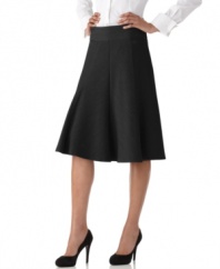 The flared godet skirt in a sketchy heathered fabric by Rafella pairs with crisp shirts and heels to dress up your workweek look.