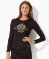 An iconic beaded and embroidered crest imbues this classic Lauren by Ralph Lauren long-sleeved tee in smooth cotton jersey with a chic heritage feel.