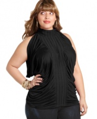 Toast the weekend in style with Apple Bottoms' sleeveless plus size top, featuring a flattering draped design. (Clearance)