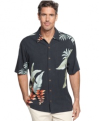 Luxurious silk makes this floral print shirt from Tommy Bahama an elevated addition to your summer style.