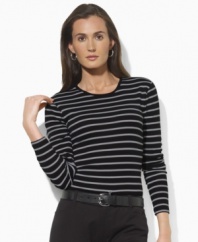 Lauren by Ralph Lauren's classic long-sleeved tee is cut from comfortable ribbed cotton with a patch pocket at the left sleeve featuring Ralph Lauren's embroidered monogram.