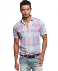 This plaid shirt from INC International Concepts can be paired with almost anything for a great summer look that won't go out of style.