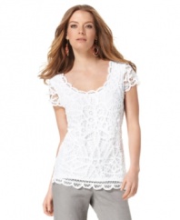 This petite top from INC features a beautiful lace overlay that easily adds a shot of romance to any ensemble!