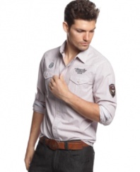 Soldier up. This Armani Jeans shirt will captain your summer style.