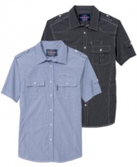 Casual cool kicked up a notch. This Ecko Unltd shirt is just right for the weekend.