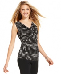This dot-print top from Alfani is one you'll wear again and again--super stylish with a blazer or worn all on its own!