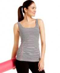 Add style to your workout in Ideology's sleek tank top, featuring a classic striped print. You'll love the built-in shelf bra, too!