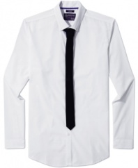 Skinny is in. Tie one on in style with this dress shirt and tie combo from American Rag.