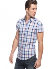 It's time to change your pattern. This plaid short-sleeved shirt from BOSS ORANGE is a seasonal style staple.