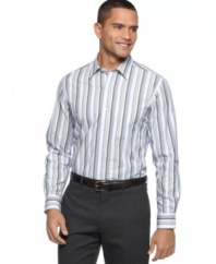 Bring a distinctive new flavor to your look with the subtly colored stripes on this long-sleeved shirt from Tasso Elba.