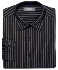 Get on the straight and narrow. This Kenneth Cole Reaction dress shirt is lean and streamlined.