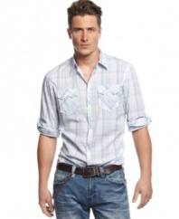 Round up classic western-inspired style with this plaid shirt from INC International Concepts.