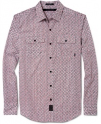 Prints charming. This patterned shirt from Sean John is a welcome change to your standard rotation.