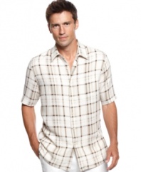 Plaid gets a proper upgrade with this silk-blend shirt from Tasso Elba.