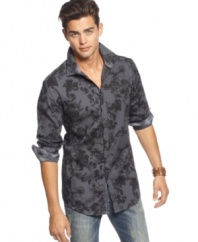 One to grow on. Rock the cool contrast with this floral and plaid-accented shirt from INC International Concepts.