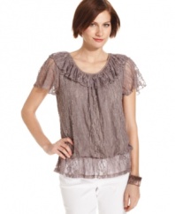 Ruffled tiers of lace add romantic charm to this top from Style&co. Easy and elegant, it's a great option for a date night!
