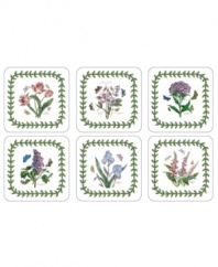 Portmeirion offers even more to love about the Botanic Garden pattern in casual, cork-backed coasters. Featuring six rich botanical motifs and true-to-life detail from the beloved dinnerware collection.