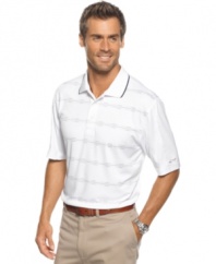 You'll be on par for great comfort and style with this striped performance polo shirt from Greg Norman for Tasso Elba featuring PlayDry technology.
