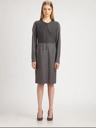 Minimal and chic, this wool-blend dress gets an edge from industrial zipper details.Jewel necklineFront zipLong sleevesZipper cuffsBack ventFully linedAbout 24 from natural waistBodice: 90% wool/10% cashmereBody: 92% wool/5% cashmere/2% nylon/1% spandexDry cleanMade in Italy of imported fabricModel shown is 5'9½ (176cm) wearing US size 4. 