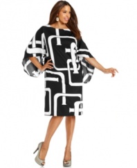INC's plus size dress feature a vintage-inspired geometric print and glamorously full sleeves! The smooth jersey fabric keeps the whole look smooth and sophisticated.