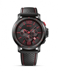 The ultimate sport timepiece, this HUGO BOSS watch boasts an oversized case with a bold black dial and red superluminova indexes. The perforated silicone strap is finished with contrast stitching for standout style.