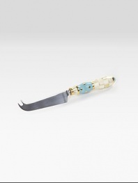 A unique serving piece in hand-painted porcelain with color-dragged checks and lustred gold accents. Porcelain with stainless steel blade8½ longHand washMade in the USA
