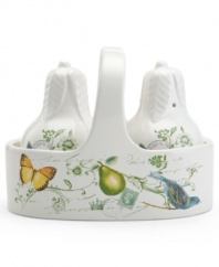 Ripe for the table, Antique Countryside Pear salt and pepper shakers exude charm with embossed leaves and colorful nature scenes in traditional white stoneware. Complements Italian Countryside and Antique White dinnerware, also by Mikasa.