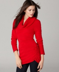This must-have cowlneck sweater from Calvin Klein Jeans features a sleek silhouette with a cozy cowl neckline. Pair it with jeans or leggings for the easiest look of the season! (Clearance)