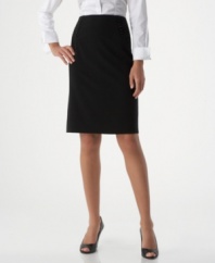 AGB's stylish petite pencil skirt impresses both coming and going, with button accents along the front yoke and a pretty back flounce.