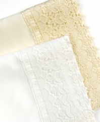 Just a hint of lace adds the ideal, refined touch to any favorite bedding collection. These lace sheet sets boast a soft 350 thread count and feature a soft 4 hem of lace. Coordinate with any traditional style bedding for a completely romantic look.