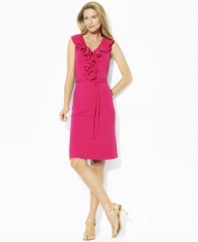 Imbued with breezy, warm-weather style, Lauren by Ralph Lauren's dress is crafted from soft stretch Pima cotton with a self-tie belt and airy ruffles at the placket for a flirty flair.