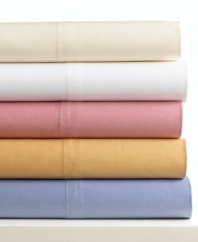 Beyond basic. Soft and luxurious in 510-thread count cotton, this sheet set transforms your bed into a soothing retreat. Choose from an array of uplifting tones.
