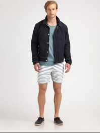 Modern-fit summer short exudes an authentic seaside style with blue and white nautical stripes, adding character and definition to a casual summer favorite.Flat-front styleSide slash, back flap pocketsInseam, about 6CottonMachine washImported