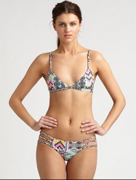 From its lively, multi-colored print to its bohemian-inspired, braided straps, this bikini has it all, including the right amount of stretch for a great fit.Braided strapsTriangle cupsBack clasp closureCriss-cross backBraided sides on stretch bottomFully lined80% nylon/20% spandexHand washMade in USA
