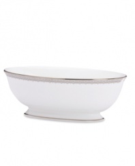 Inspired by the trim on an elegant couture gown, this graceful dinnerware and dishes collection from Lenox features an intricate platinum border that combines harmoniously with white bone china for unparalleled style. Qualifies for Rebate