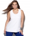 An appliqued neckline lends an elegant finish to INC's plus size tank top-- it's a must-get for the season!
