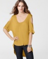 The Leslie top from BCBGMAXAZRIA has an easy fit that pairs well with jeggings and peep-toe booties for date night.