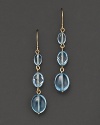 A gorgeous triple drop earring imagined with blue topaz and yellow gold links.