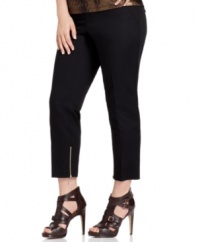 Add a bit of edge to your style with Calvin Klein's cropped plus size pants, accented by ankle zips.