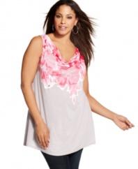 A refreshing floral print illuminates INC's sleeveless plus size top for a season-perfect look.