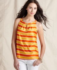 Go bold in this Tommy Hilfiger tank top, featuring bright stripes and a chic, vintage-inspired silhouette. Pair it with white jeans for a beach soiree!