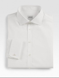 A slightly slimmer look appointed with French cuffs in remarkable Italian cotton. Front placket with mother-of-pearl buttons Spread collar with collar stays French cuffs with mother-of-pearl cuff links Micro-stripe Italian cotton Machine wash Imported 