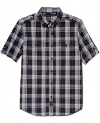 Pop some preppy plaid into your urban attire with this short sleeved shirt from Sean John.