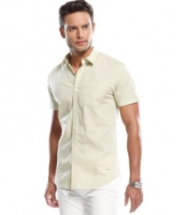 A classic pattern gets a modern look with this short-sleeved shirt from Calvin Klein.
