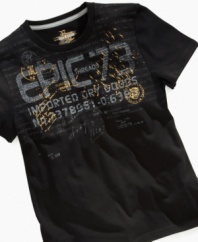 Program a slick style. This fresh tee from Epic Threads will complete his crisp, clean look.